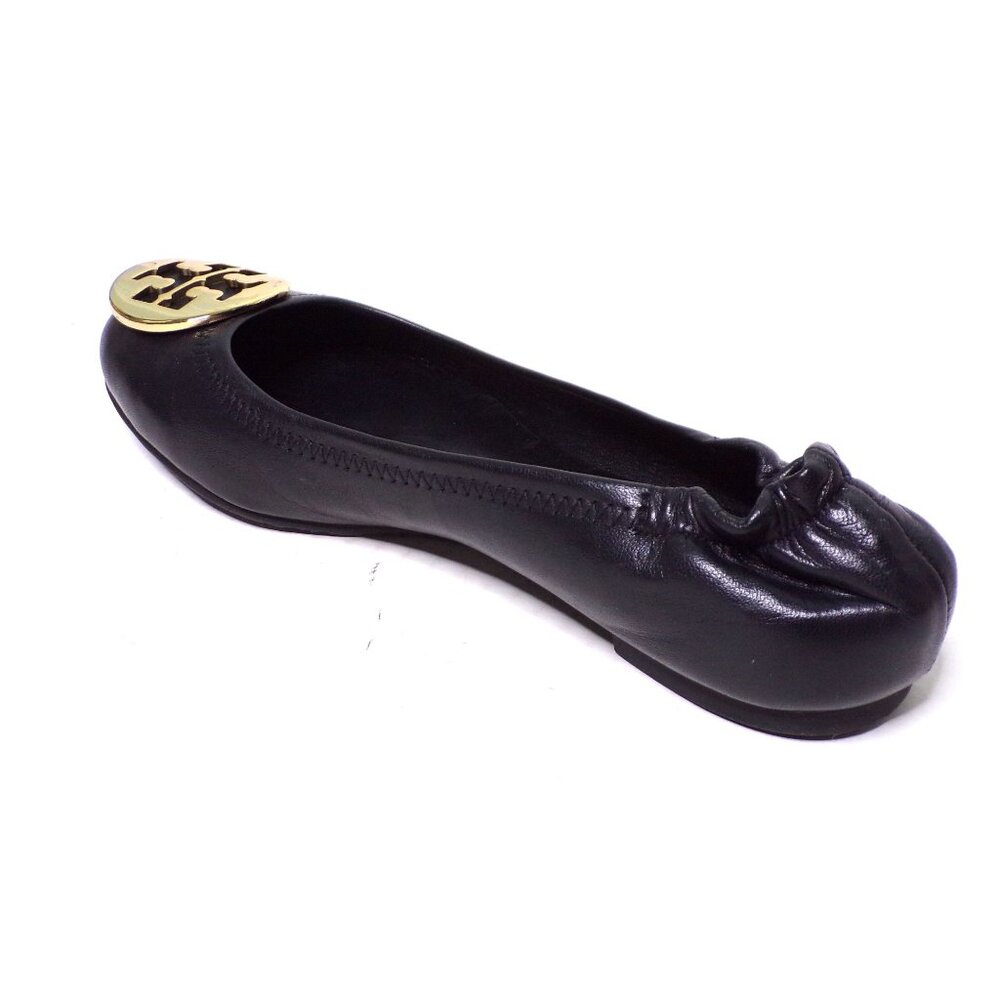 πTORY BURCH Claire Ballet Flats Shoes Logo Black 7 - Picture 15 of 16